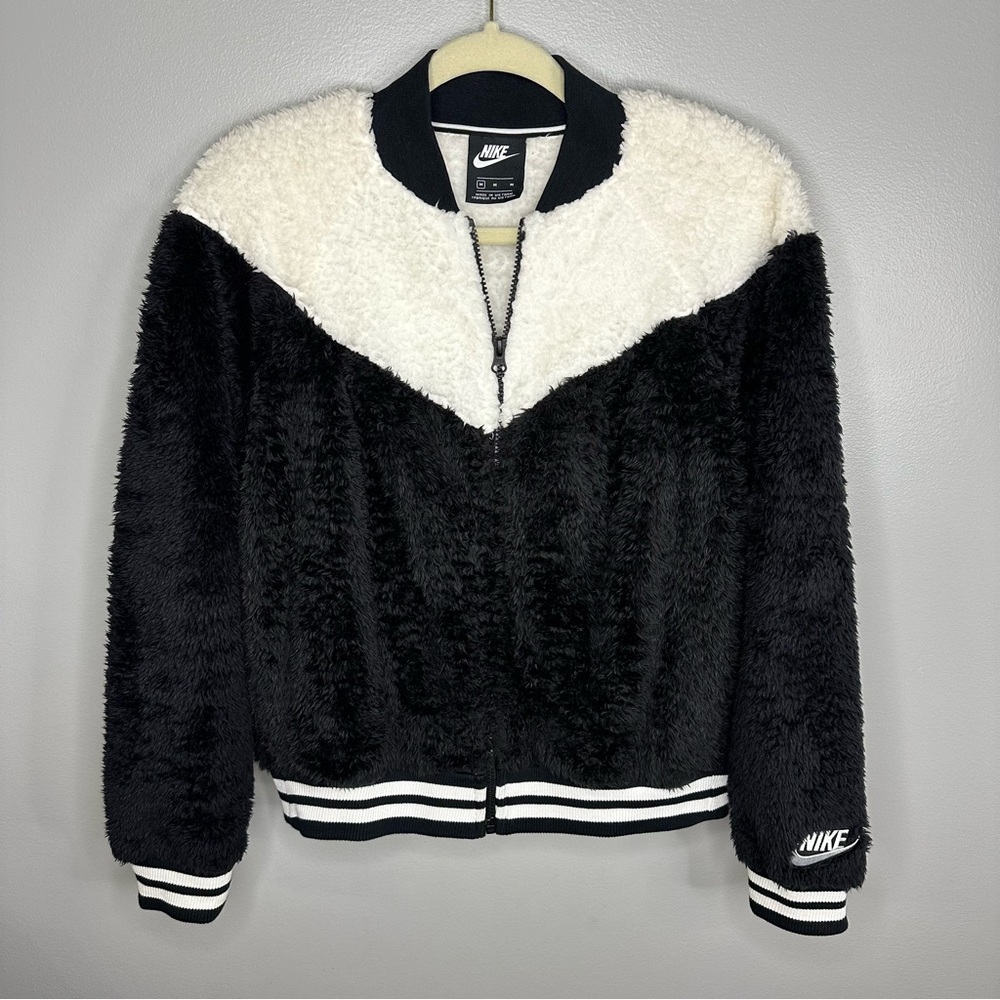 Nike Sherpa White:Black Bomber Jacket Women’s Oversized Medium